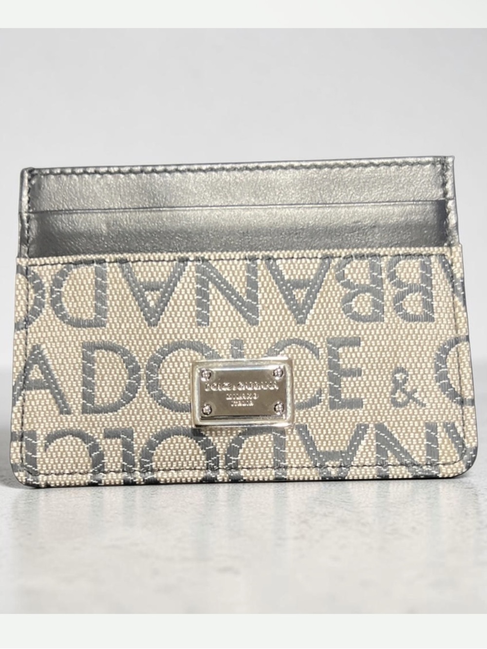Dolce & Gabbana Silver Logo Canvas Card Holder nwt